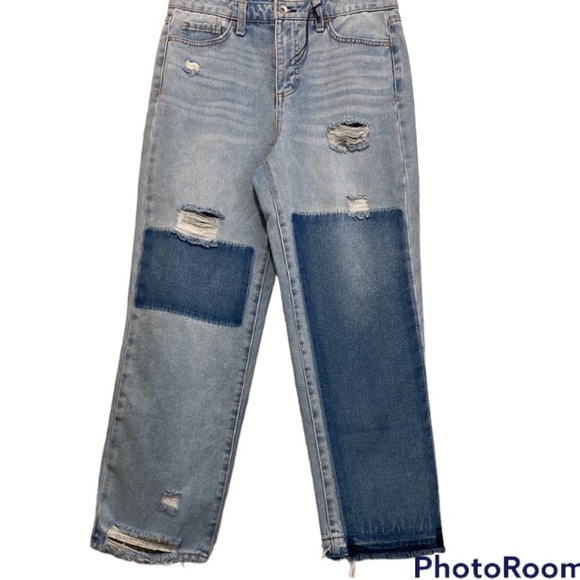 FRAYED High Rise Ankle Straight Color Block Two Tone Jeans | Size 29  NWOT - Picture 15 of 15